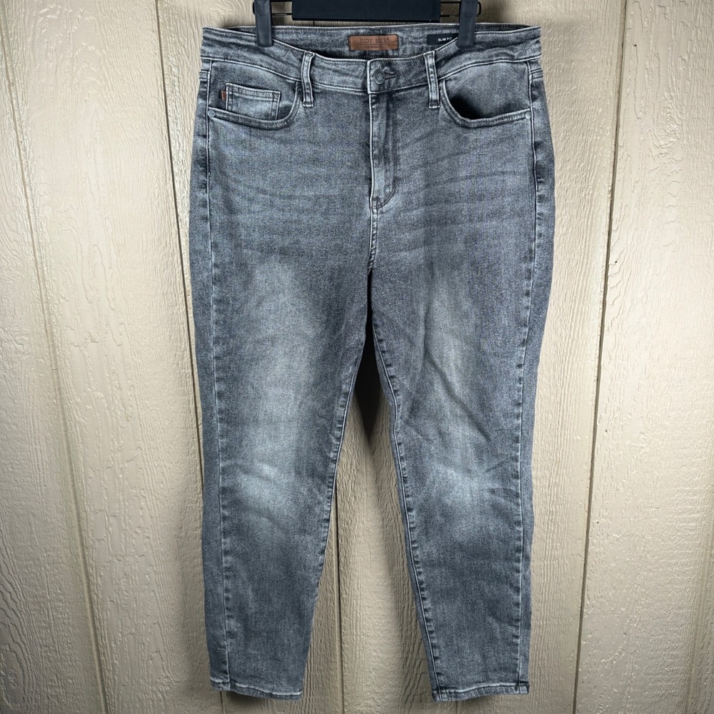 Judy Blue Slim Fit Jeans Womens 15/32 Grey Acid Wash Mid Rise JB88744 Denim